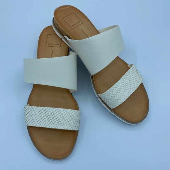 WHITE MULTI EMBOSSED LIZARD SLIDE SANDALS - Picture 1 of 4